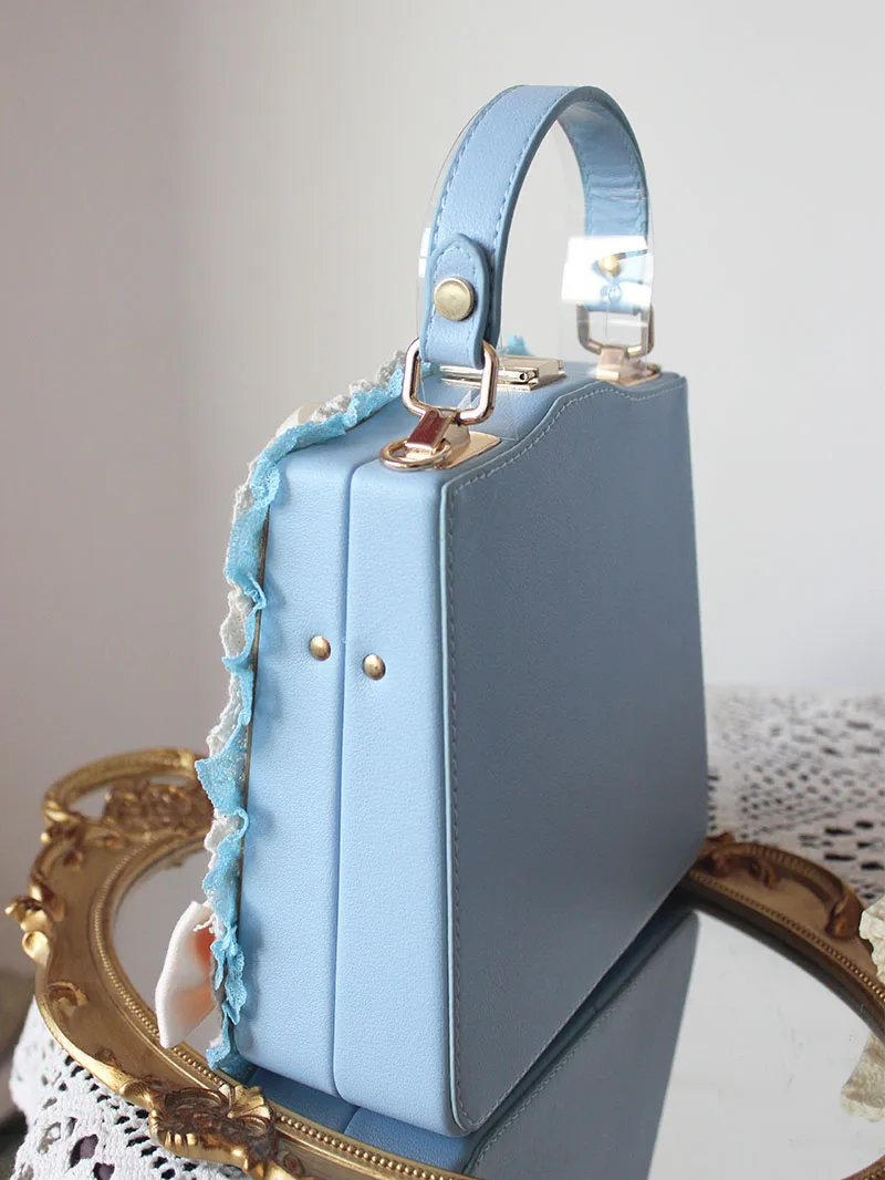 Retro Women Girl Lolita Handbags Satchels Flowers Imitation Pearl Shoulder Bag Crossbody Chain Bags Luxury Lace Ribbon