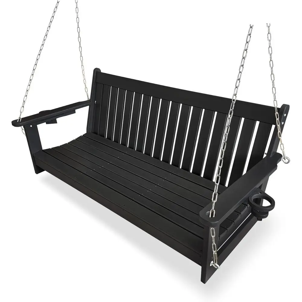 

HDPE 3-Seat Swing with Cup Holders, 5-Foot Bench, High Backrest, Deep Seat (Carbon Black)
