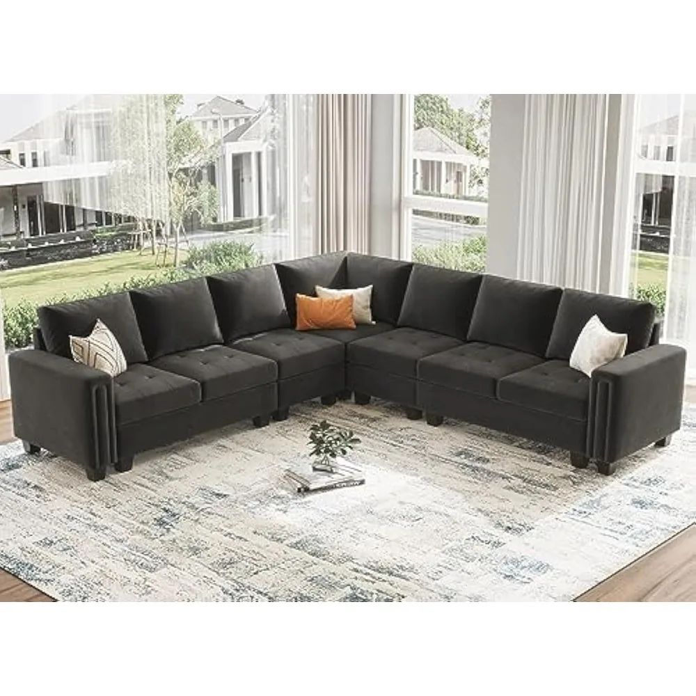 

Velvet Sectional L Shape Sofa Couch,with Reversible Chaise, Oversized Convertible Sectional Sofa Couch