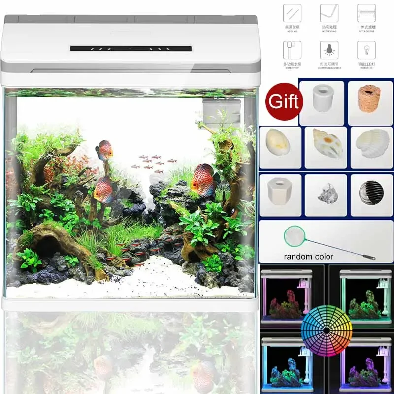 Smart Fish Tank Filter Silent Feeding Plexiglass Aquarium Box LED Light Goldfish Bowl Fish Tank Tabletop Ecological Water Tank