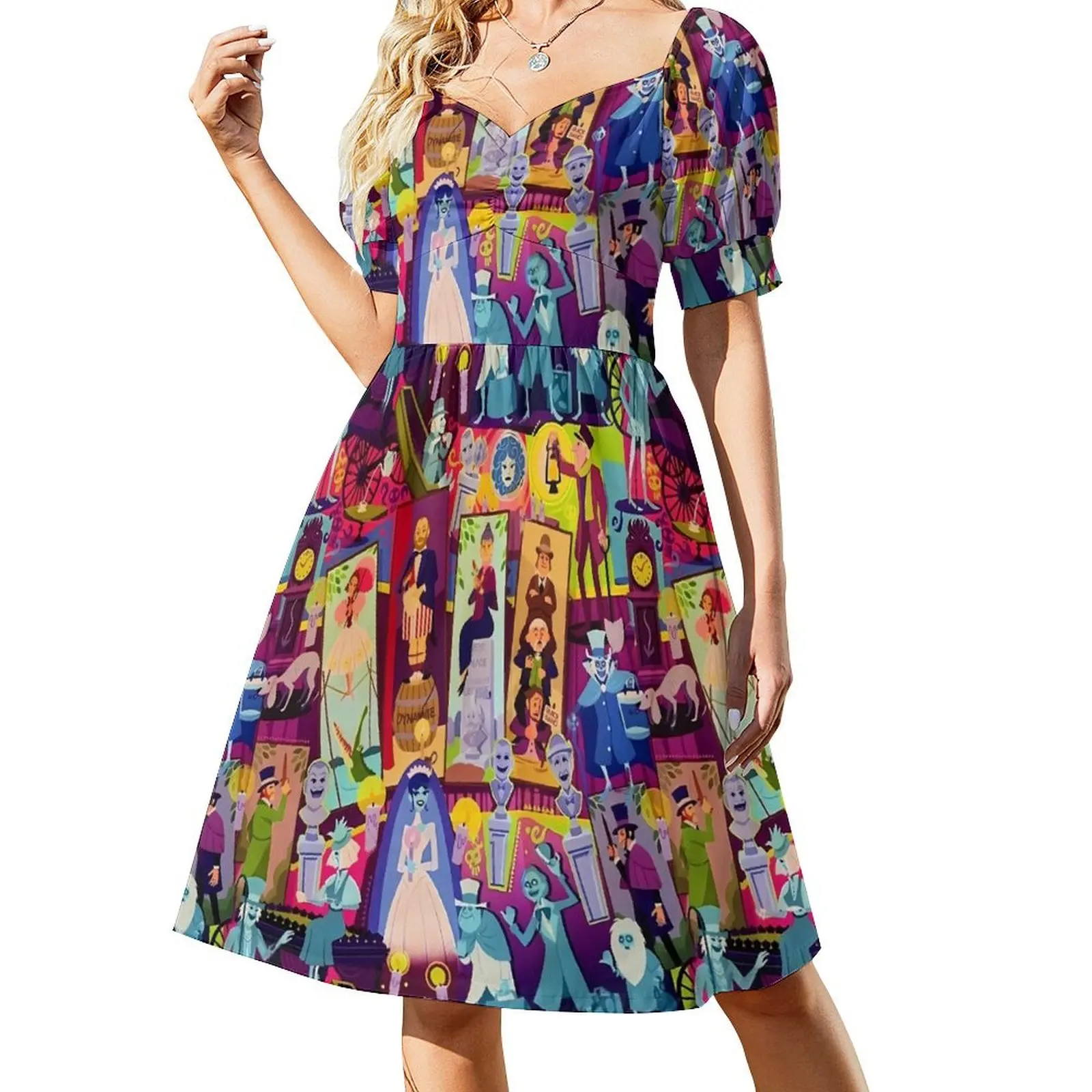 Haunted Mansion Casual Dress Retro Mansion Collage Street Style Dresses Sexy V Neck Elegant Graphic Dress 3XL 4XL 5XL