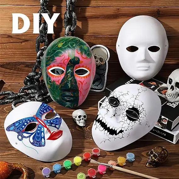 Mascarillas faciales de papel para hombre y mujer, máscaras de cara completa de color blanco en blanco para Halloween, Cosplay, pintura, Mache, fiesta, actuación, Mardiup, disfraces artesanales, 10/1 piezas