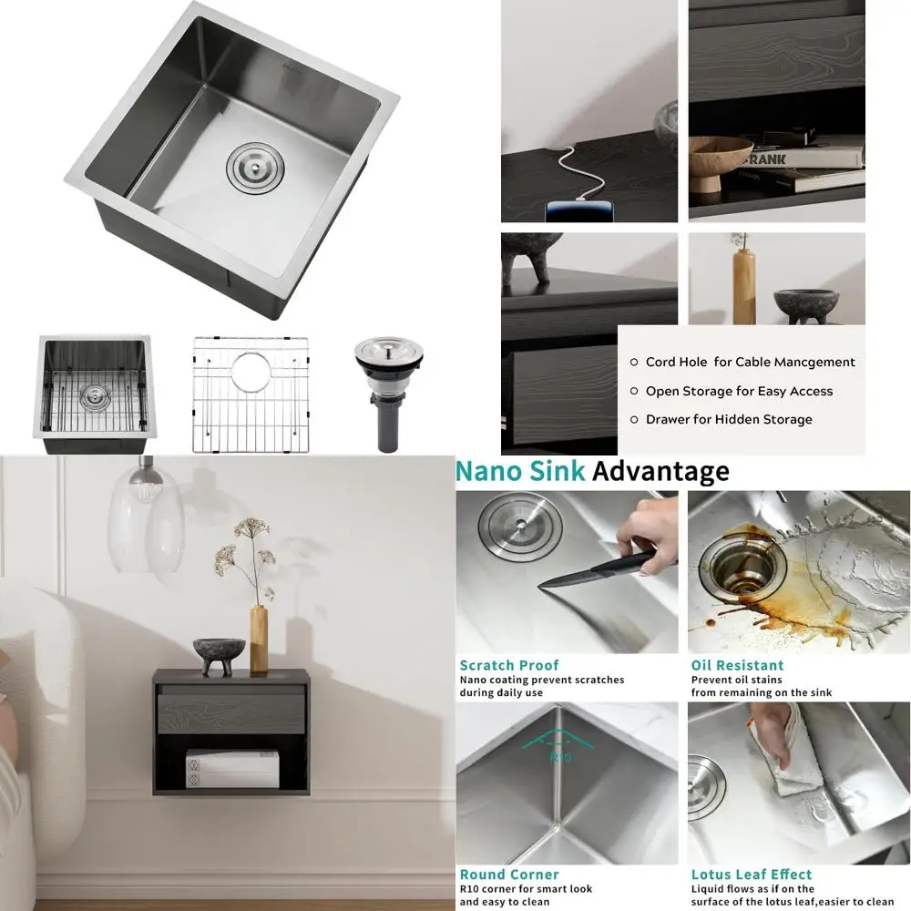 

Кухонная мойка из нержавеющей стали 16 калибра с одной чашей, 17 x 17 дюймов, высококачественная ручная работа, маленькие кухонные мойки для современного хо