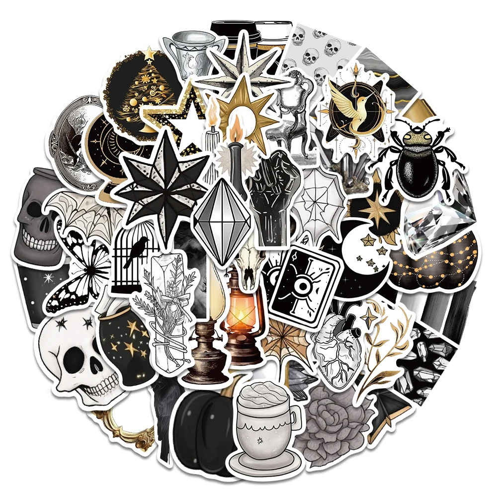 

10/30/50pcs Black & Gold Vintage Gothic Skull Crystal Stickers Skull Crystal Cartoon Sticker for Phone Motorcycle Cool DIY Decal