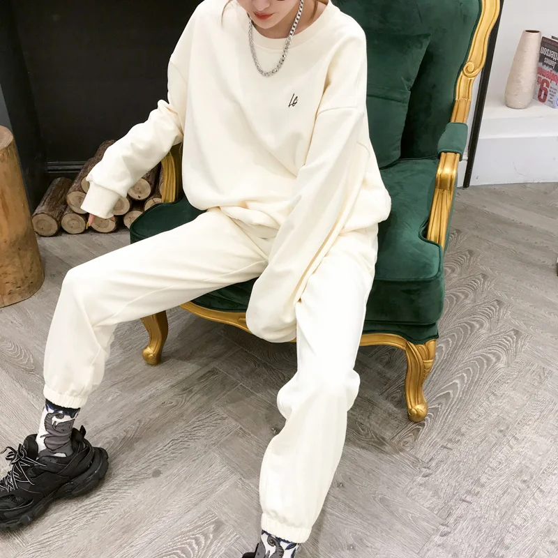 

Высококачественный хлопковый комплект: толстовка и брюки свободного кроя с круглым вырезом, модный, для весны и осени