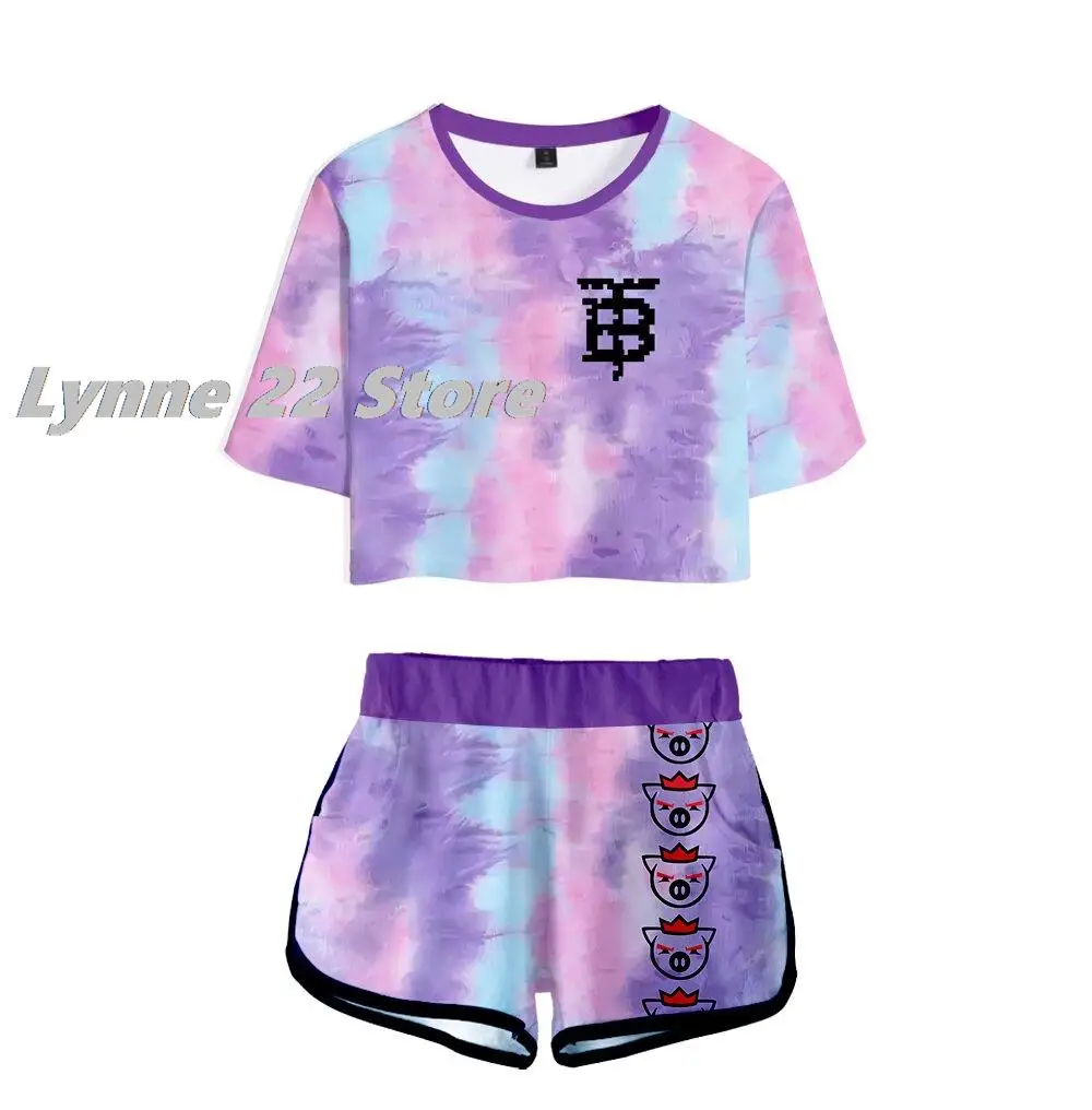 NEW 3D Technoblade Never Dies Girl Sexy High Street Top And Shorts Two Piece Set Women Cotton Stretch Fitness Running Tracksuit