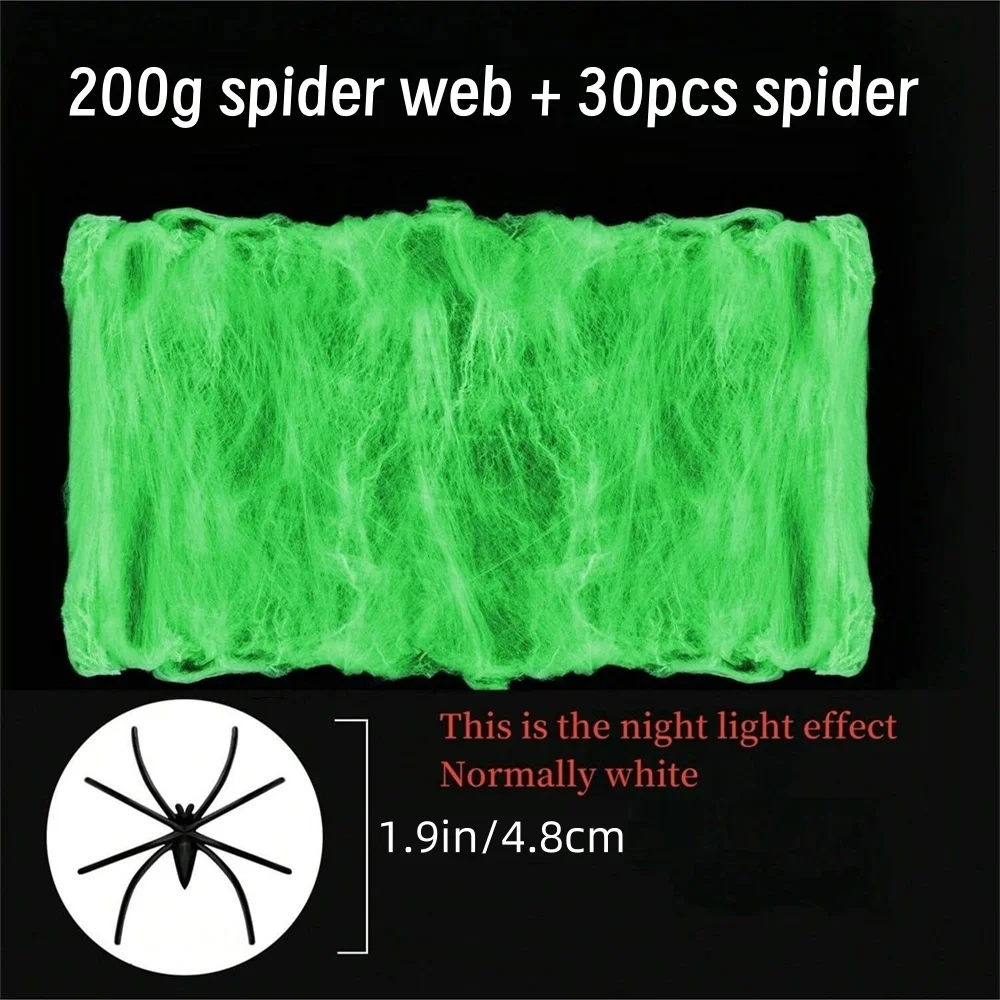 Halloween Glow-in-the-dark spinnenweb, Halloween decoraties, rekbare nep spinnenwebben voor binnen en buiten, griezelige decoratie voor binnenplaats