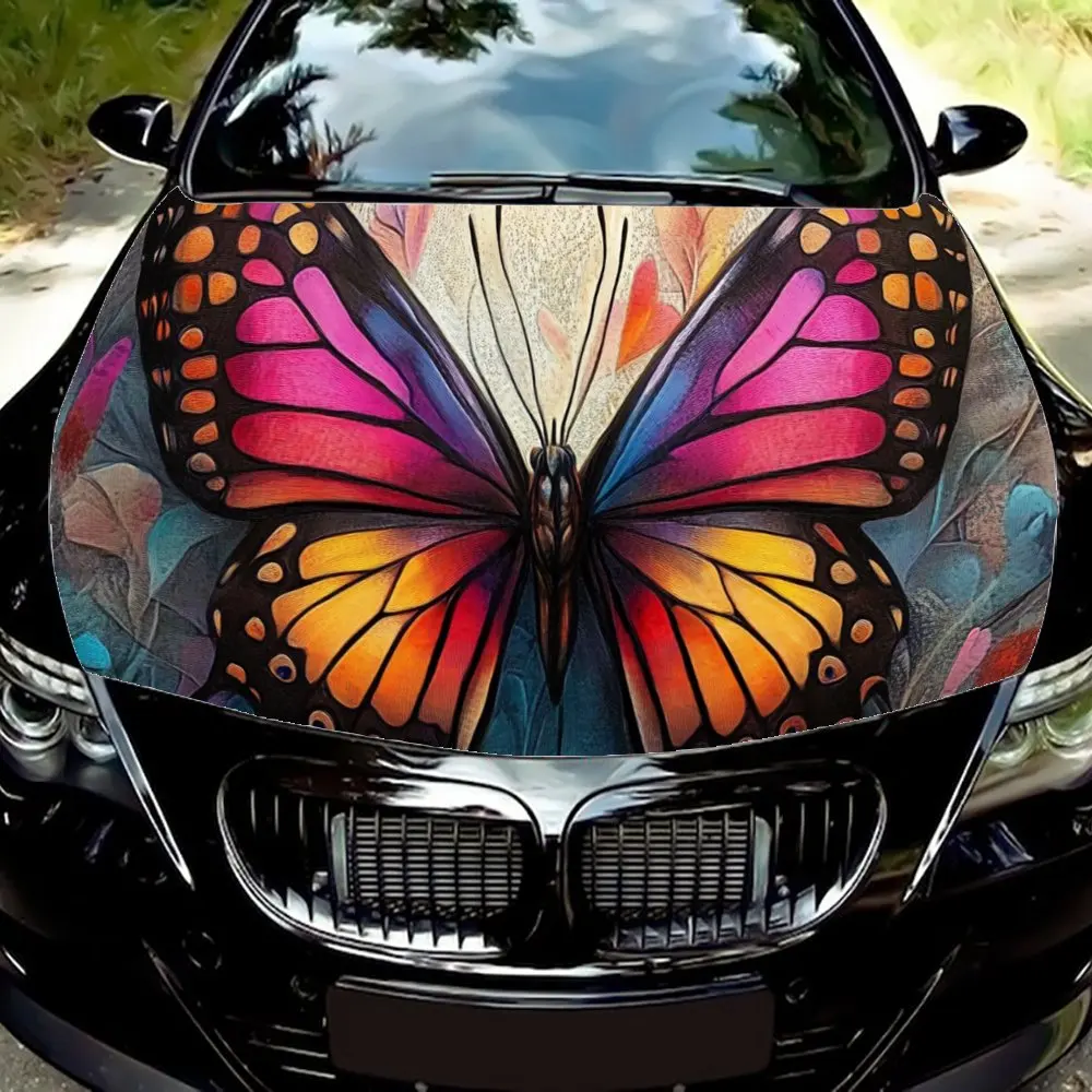 Pink Orange Butterfly Sky Print Car Hood Wrap Color Vinyl Sticker Truck Graphic Bonnet Custom Auto Accessories Decoration Decal