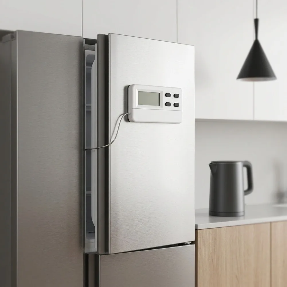 For Refrigerator Thermometer with Audible Alarm for Temperature Range Violation Detection LCD Screen Clear Visibility