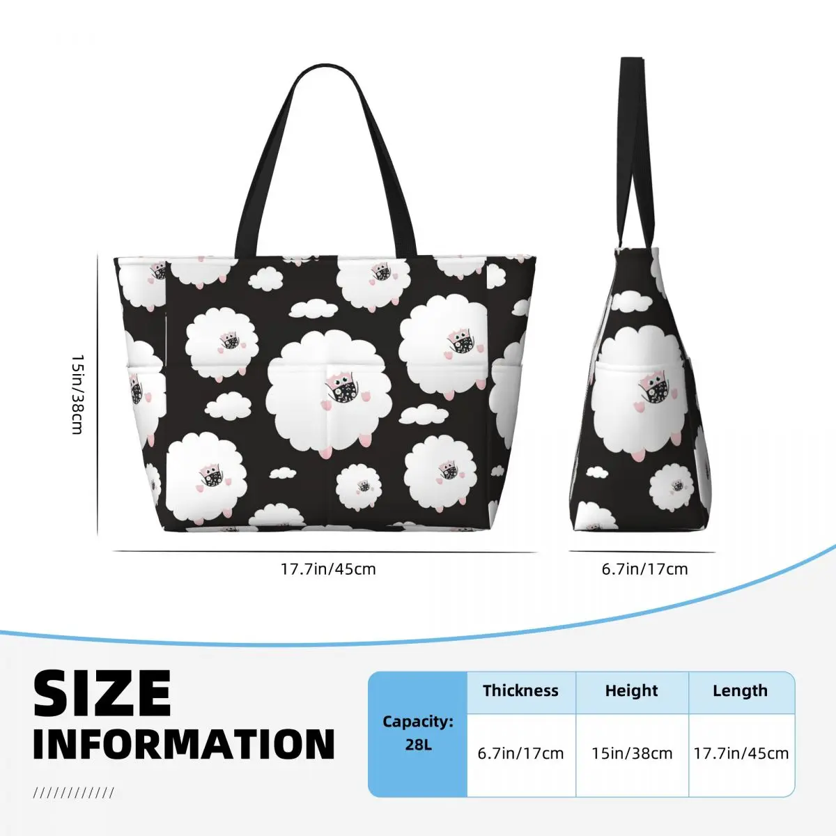 ملثمين الأغنام في السماء الأسود حقيبة حمل على الشاطئ حقيبة رياضية رياضة اليوغا واق من المطر كبير حمل حقيبة المرأة حقيبة سفر حقيبة اللياقة البدنية