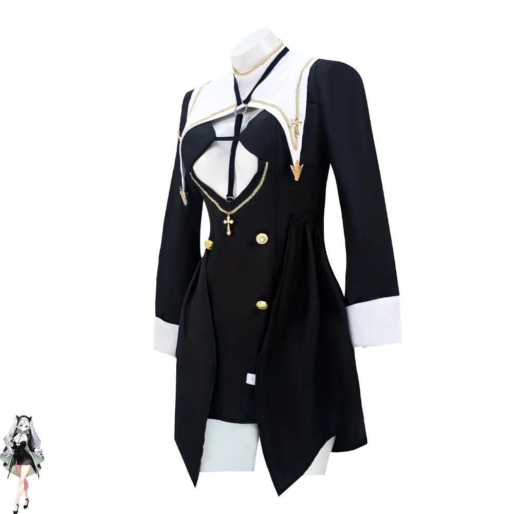 Frieren Beyond Journey's End Frieren Nun Cosplay Black Dress Headpiece Coat Full Set Adult Women Halloween Comic Con Outfit view 4