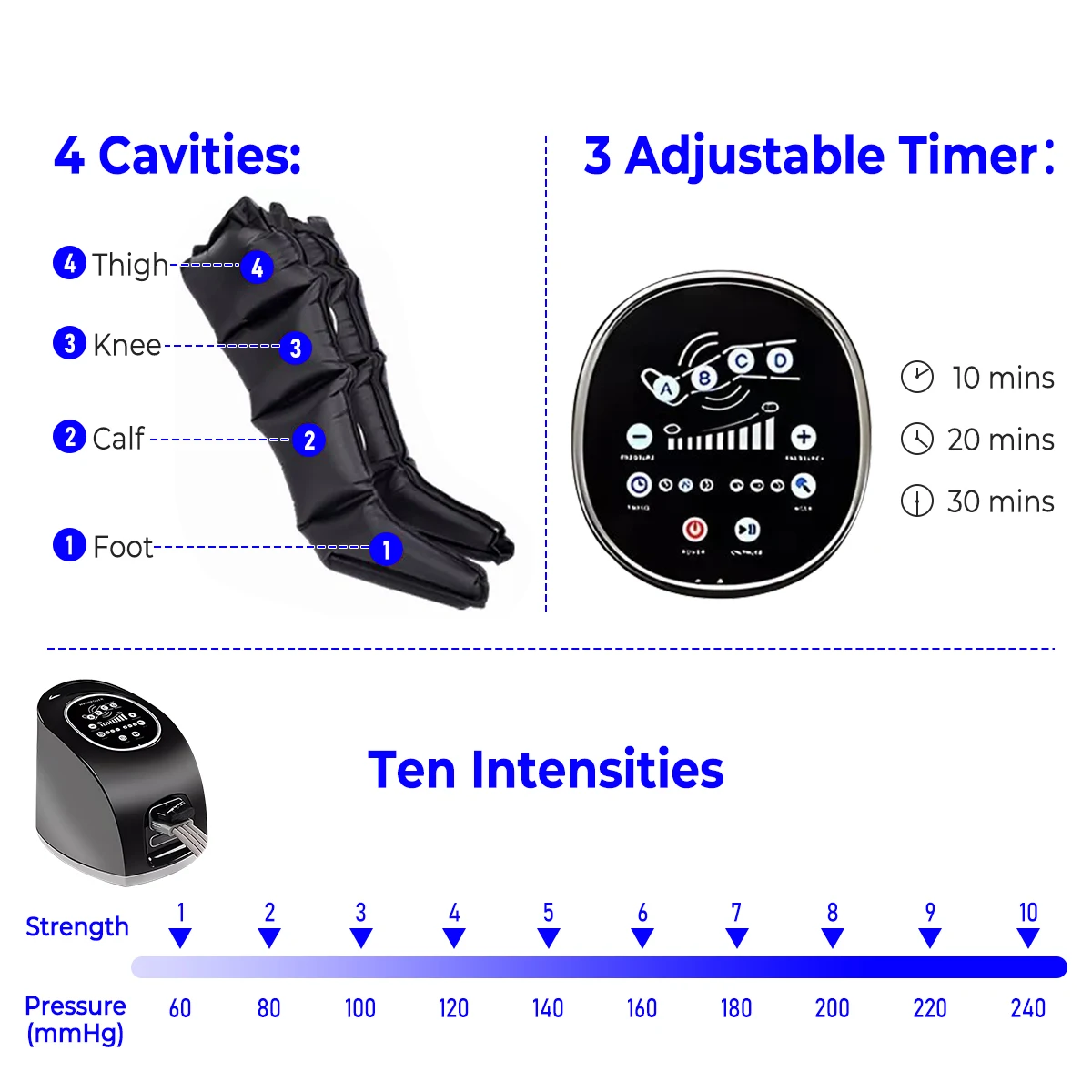 ضغط الهواء مدلك الساق 4-تجويف العلاج الطبيعي ضغط يلتف 3 طرق 10 شدة الساق الذراع الاسترخاء البثق Zipp #4