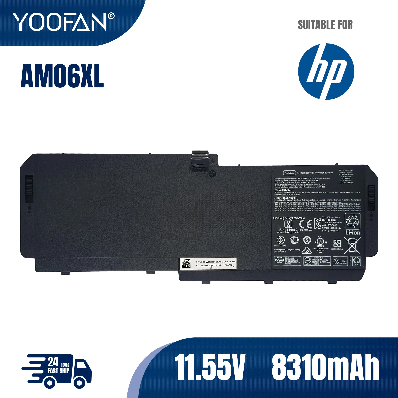 

YOOFAN AM06XL 11.55V 95.9Wh Laptop Battery For HP ZBook 17 G5 G6 Series AMO6XL HSTNN-IB8G L07350-1C1 L07044-855 AM06095XL