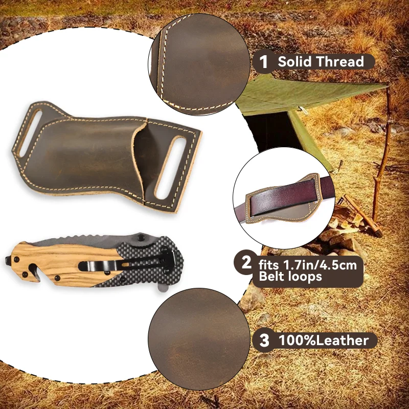 EDC Leather Folding Knife Cover, Small and Casual Portable Knife Cover, Can Wear Waist Belt