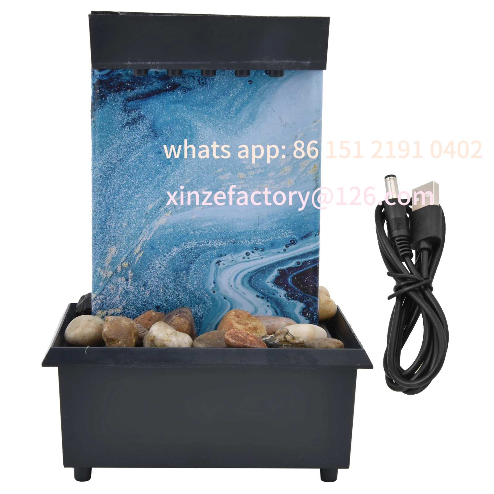 Customizable 3V USB Marble Water Fountain Ornaments LED Tabletop Fountain with Stones for Home Office Table Decoration Desktop W