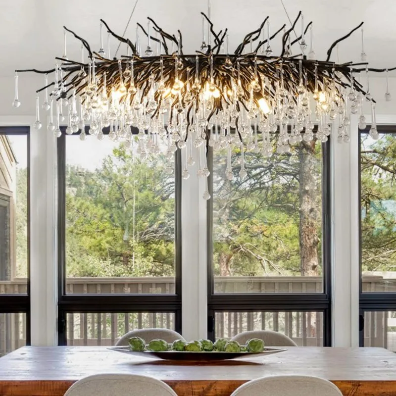 

Black Crystal Chandelier For Dining Kitchen Table Living Room Bedroom Foyer Oval Large Branch Crystal Ceiling Chandeliers