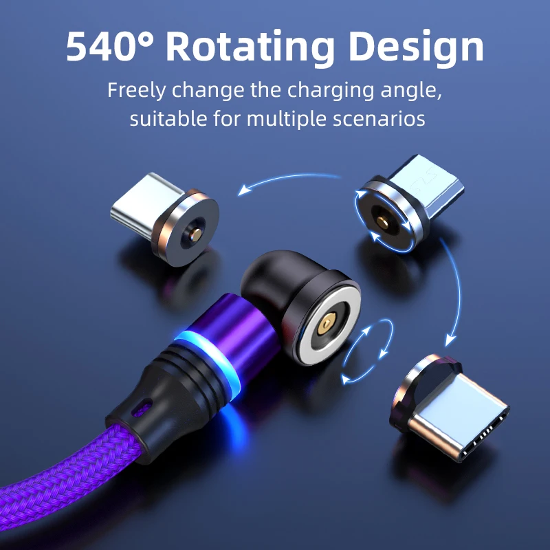 540 Degrees Rotate Magnetic USB C Cable 1M 2M 3M TYPE C Cable For Mobile Phone Magnet Charger Wire Cord For Huawei Xiaomi