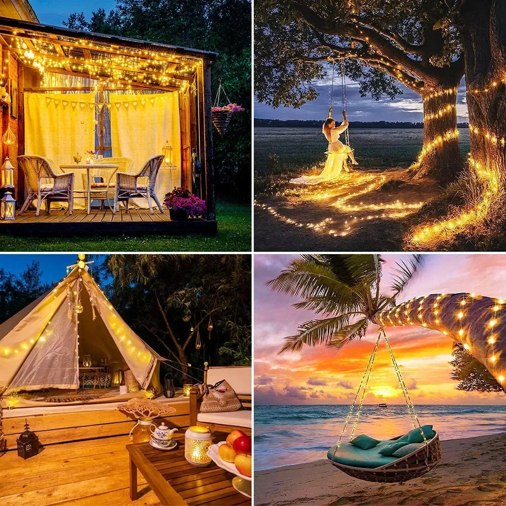 50-300 LED Solar Christmas String Lights Fairy Garden Outdoor Party Lamp 8 Modes Balcony Lights for Tree Patio Wedding Decor