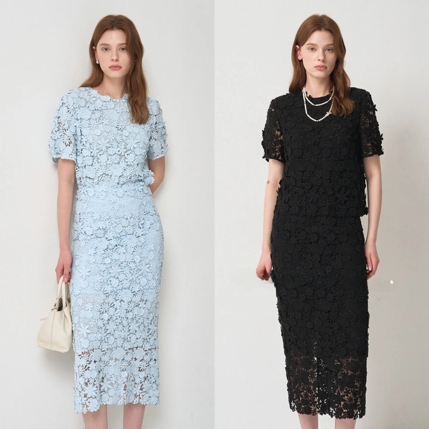 

Ultra Heavyweight Korean Style Lace Set Top Half Skirt Two Piece Set Pure Cotton Commute Versatile Small Shirt Half Skirt