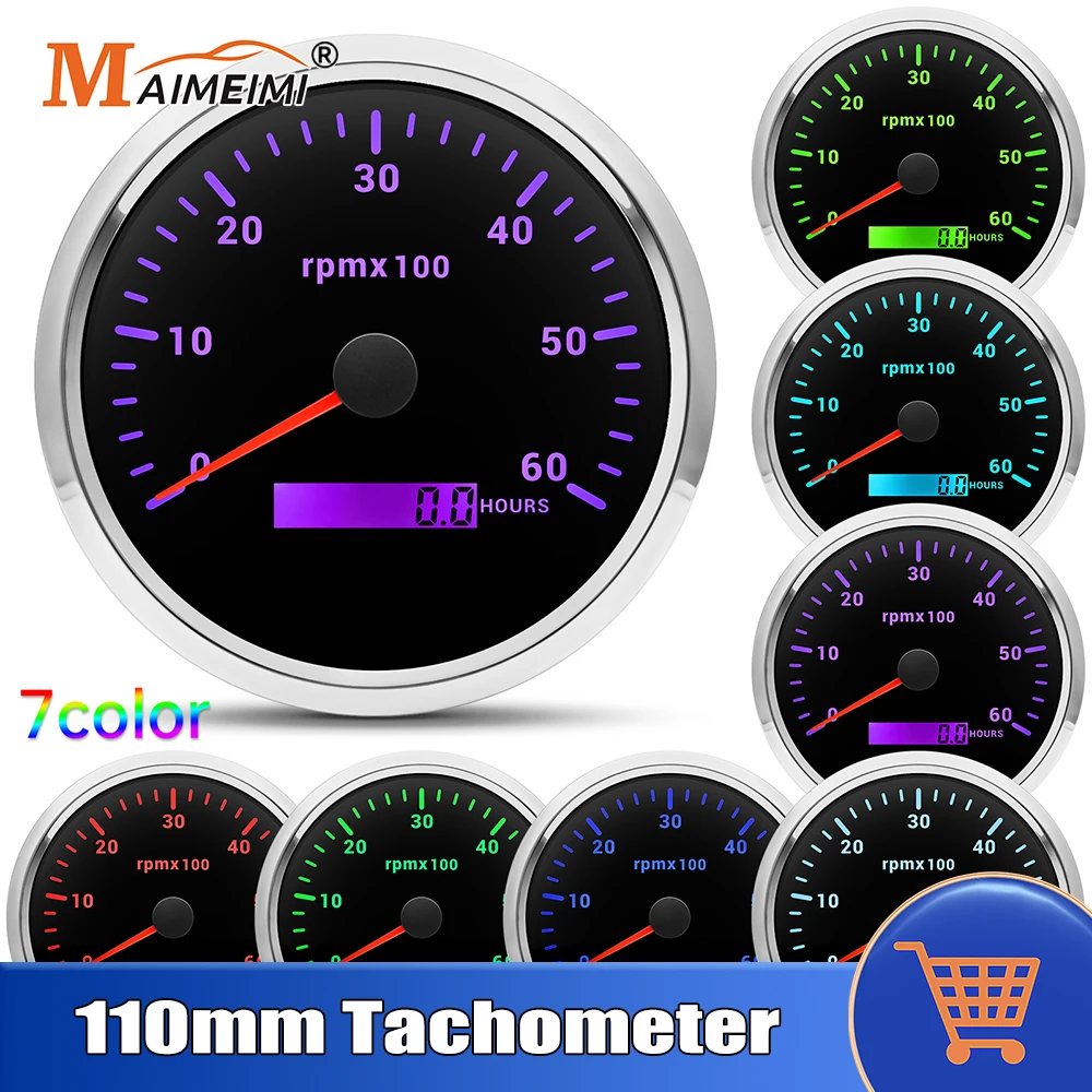 7 Colors LED Backlight 110MM Tachometer With LCD Hour Meter For Marine Boat Car RPM Gauge 3000rpm - 8000rpm RPM Meter Tach Gauge