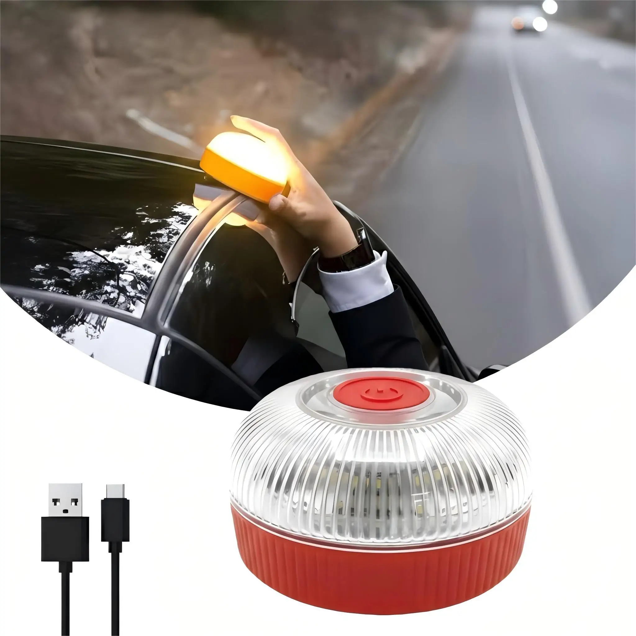 1-2 pieces of car emergency signal light, LED magnetic emergency flashlight, accident-specific safety warning light, portable, U