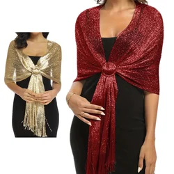 Sparkling Metallic Scarf with Buckle Women's Evening Party Shawl Gold Silver Shiny Shawls for Bridal Bridesmaid Wedding Wraps