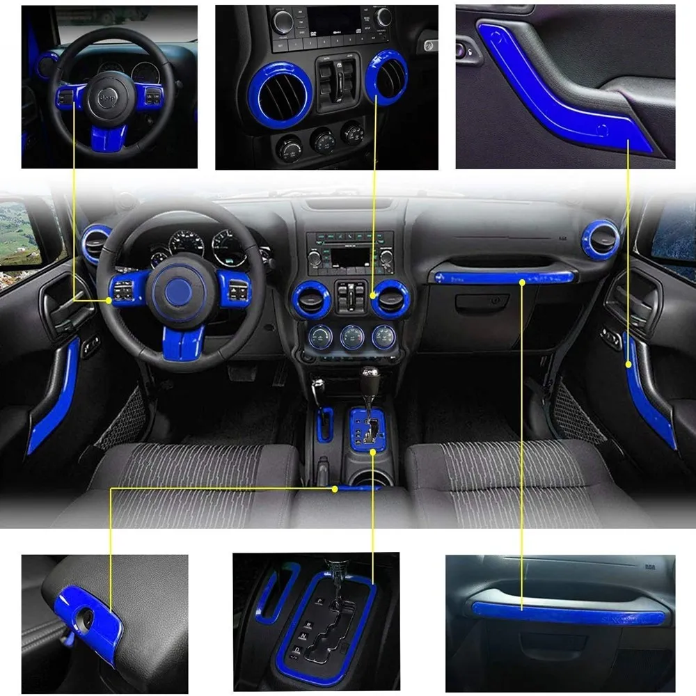28PCS Steering Wheel Center Console Door Handle Vent Cup Holder Gear Cover Trim for Jeep Wrangler JK JKU 11-18 Interior Kit