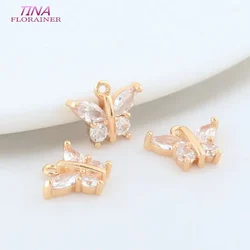 6PCS 10*12.5MM 14K Gold Color Brass with Zircon Butterfly Charms Pendants Necklace Earrings Jewelry Making Supplies Accessories