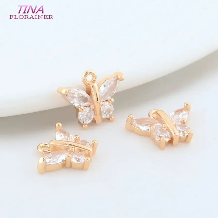 6 szt. 10x12.5MM 14K złoty kolor mosiądz z cyrkonią motyl Charms naszyjnik kolczyki akcesoria elementy do wyrobu biżuterii