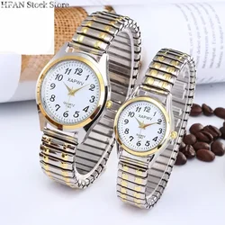 1PCs Classic Vintage Business Women Men Elastic Gold Sliver Quartz Watch Tide Lovers Couple Bracelet Watches Party Office Gifts