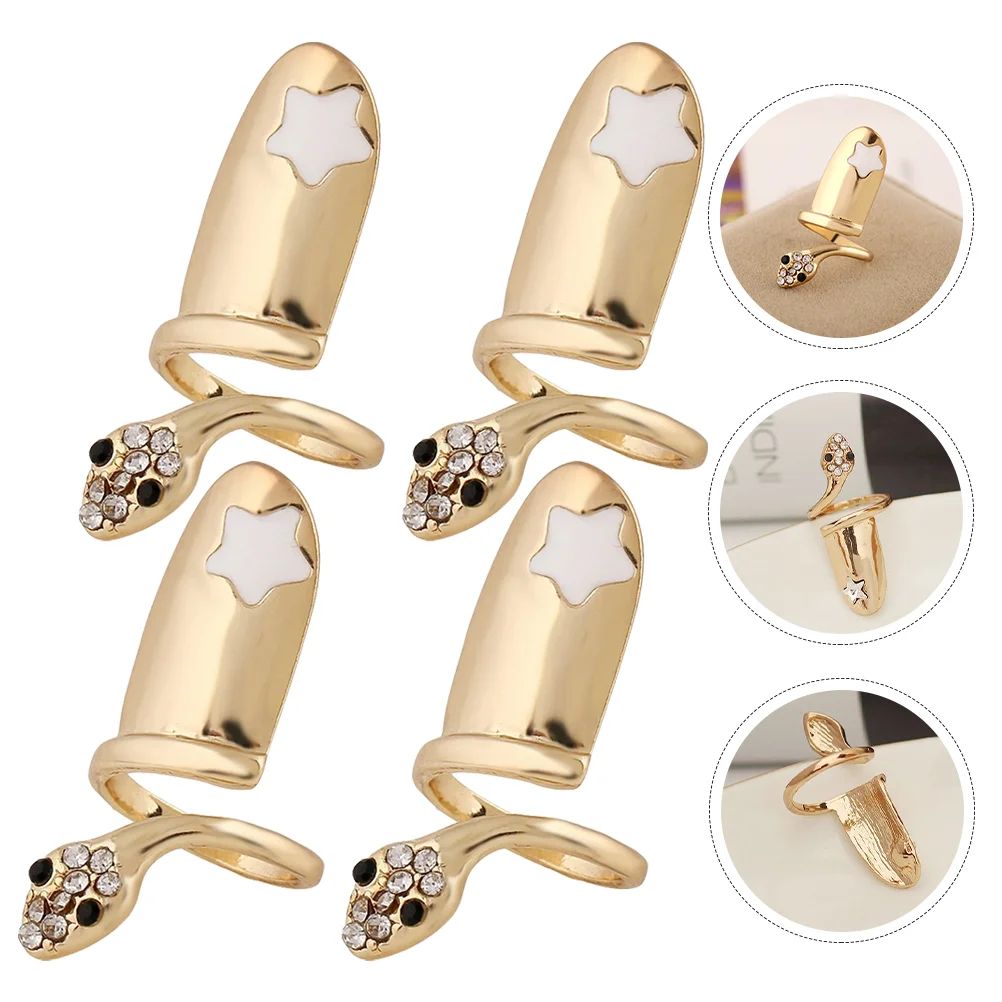 4 Pcs Nail Ring Finger Tip Rings Women Jewelry Opening European and American Women's