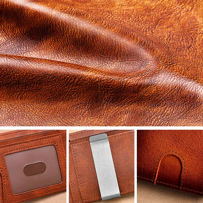 Genuine Leather RFID Card Holder Wallet Mini Slim Gentleman Dollar Money Clip