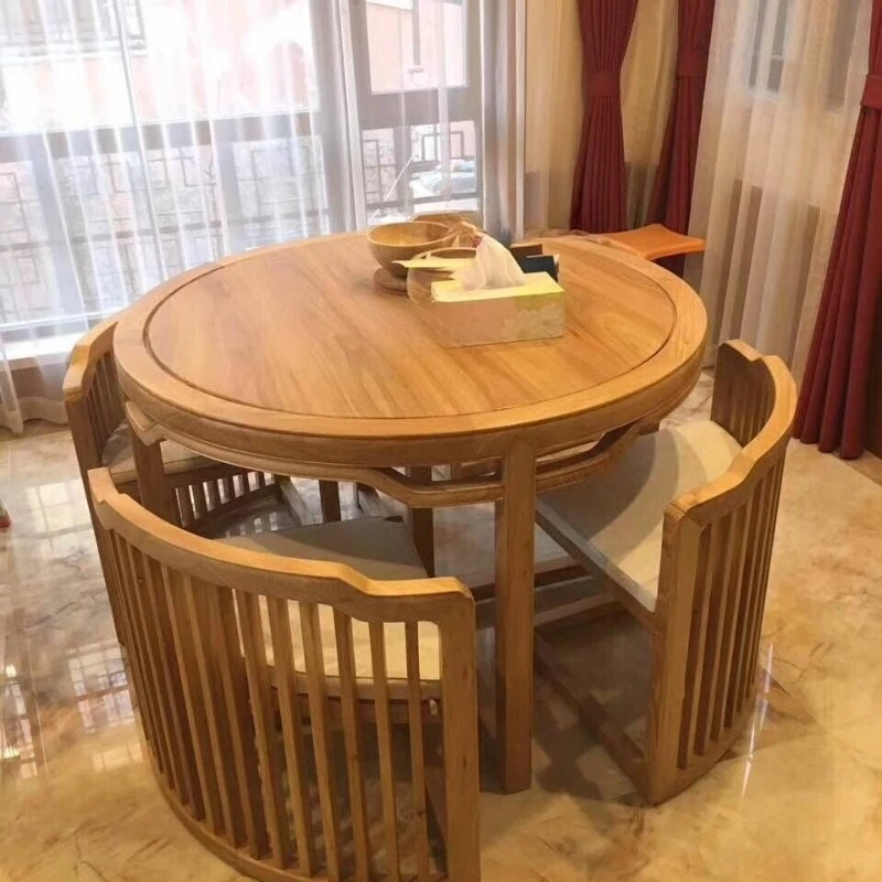 Tea table combination Chinese solid wood round table Sales office Hotel furniture