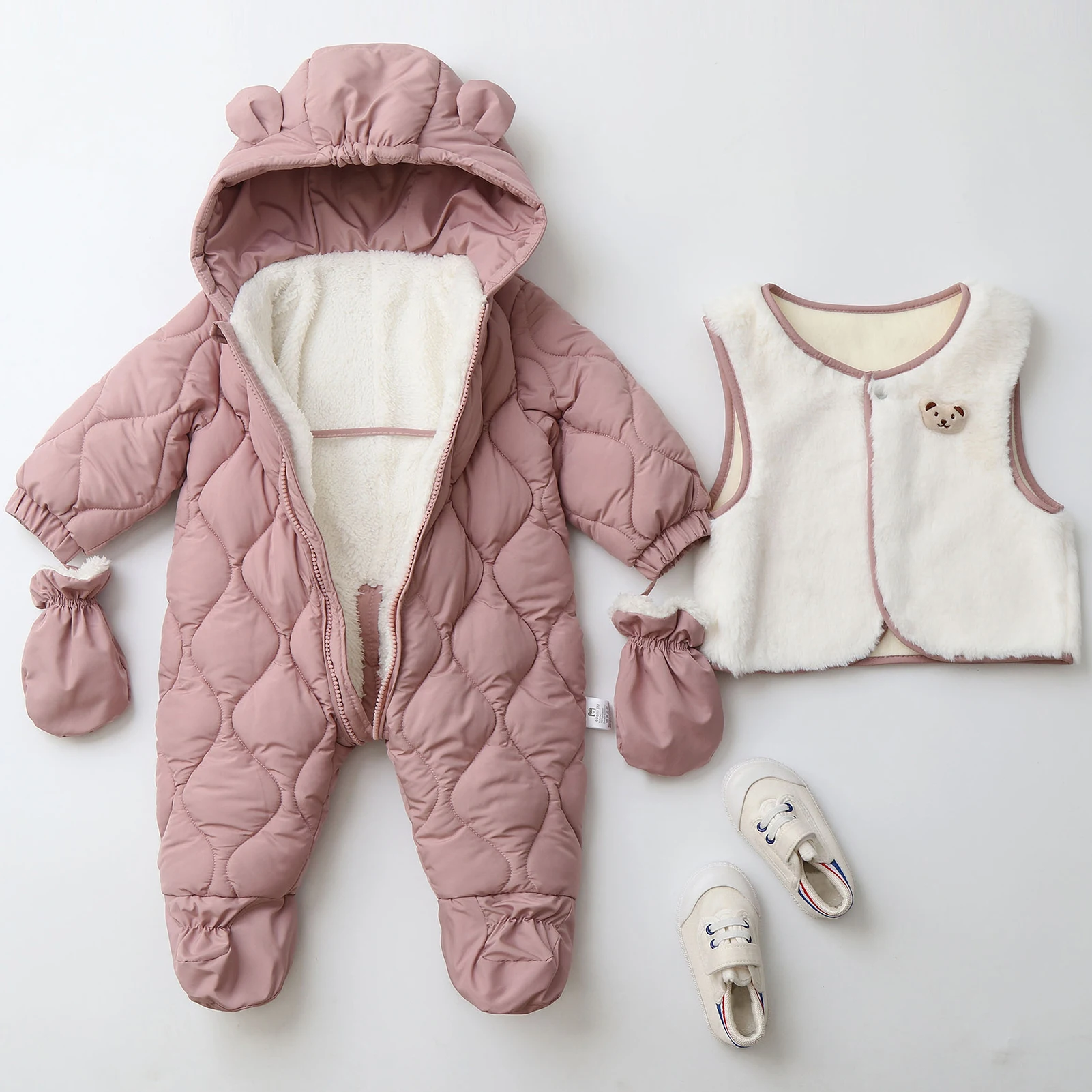 Kids Winter Coverall,2-Piece Warm Jumpsuit for Newborns,Baby Romper with Vest,Hood Infant Bodysuits,Toddler Boys Girls Snowsuits