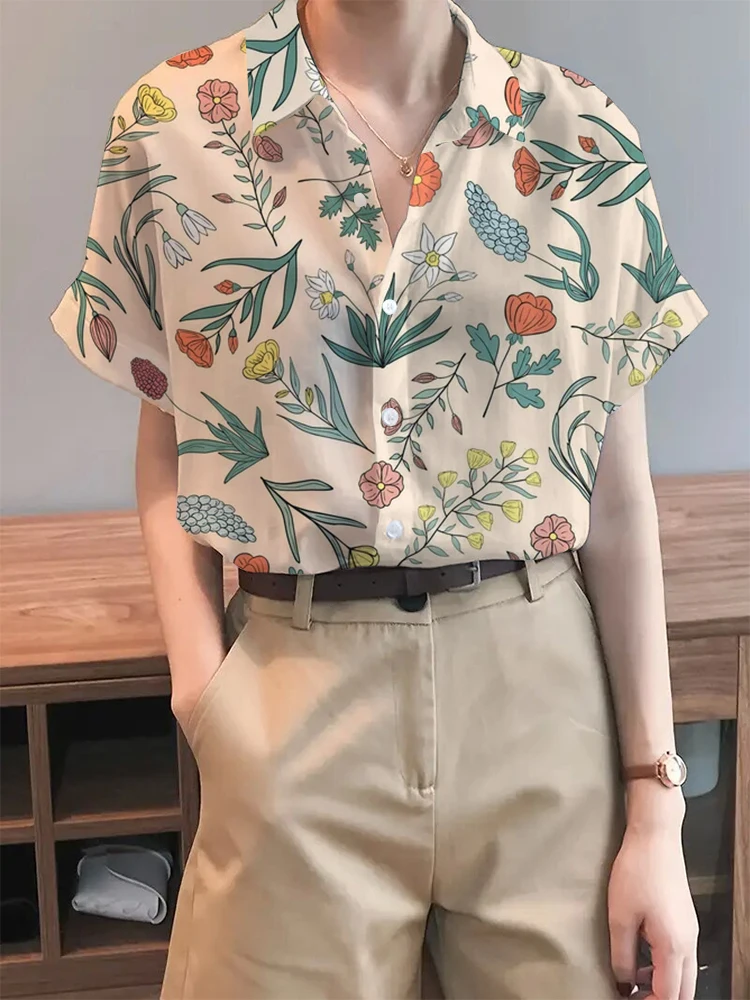 

Everyday Wear Women's Shirts Summer Holiday Casual Print Shirts and Blouses Women's Summer Clothes Short Sleeve Button Down