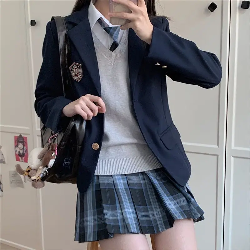Korean and Japanese Jk Suit Jacket Genuine Original College Style School Supply Suit Uniform Set Two Colors Black and Dark Blue