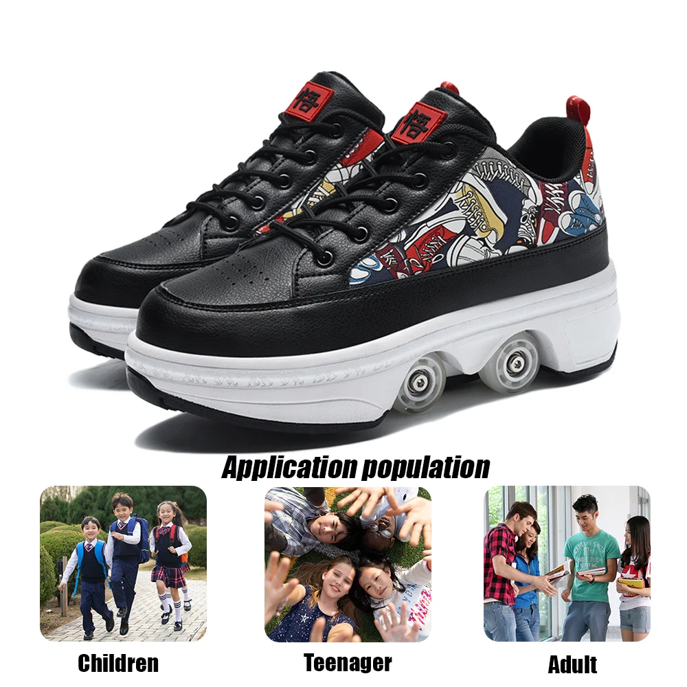 4 Wheel Telescopic Deformation Shoes With Brakes, Swivel Buckle Roller Skates, Breathable Mesh Sneakers Skates For Men And Women