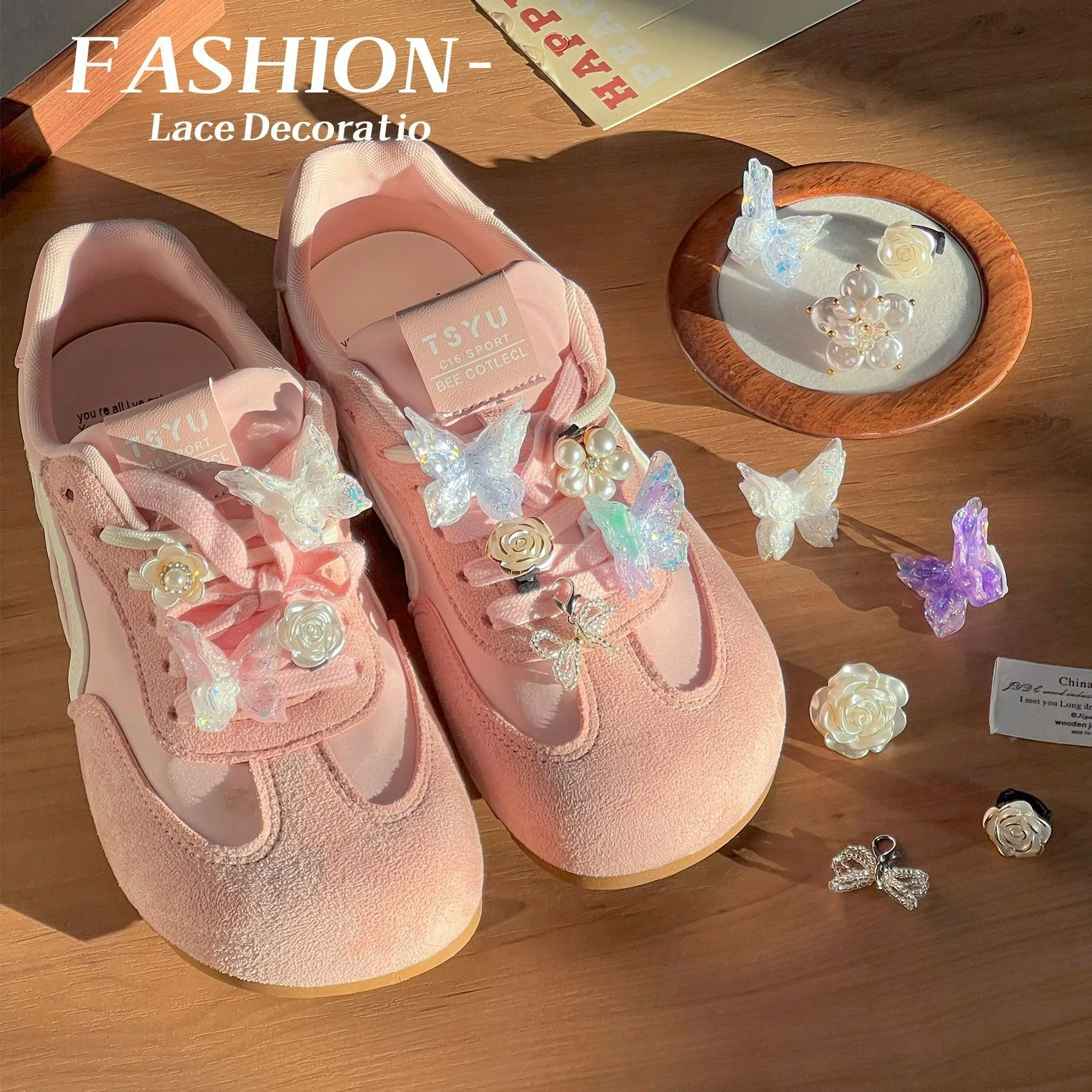 Butterfly Pearl Flower Shoelace Charms Set, Detachable Shiny Butterfly Rose Camellia Shoe Lace Decor Clips Shoe Decoration 1PCS