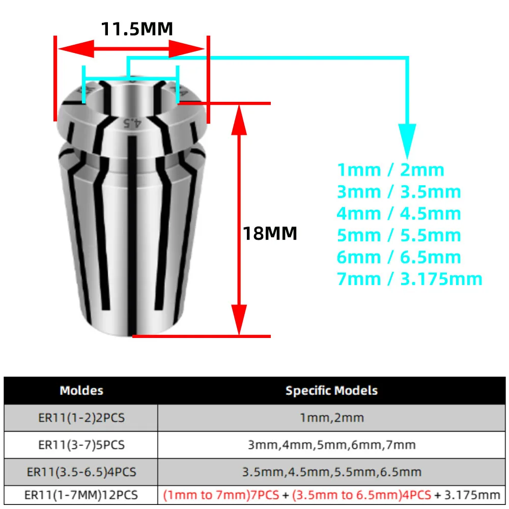 Mandrin à pince à ressort pour machine à graver, broche CNC, centre d\'usinage, porte-outil, précision ER11, 0.003mm, 0.002mm, 1-7mm