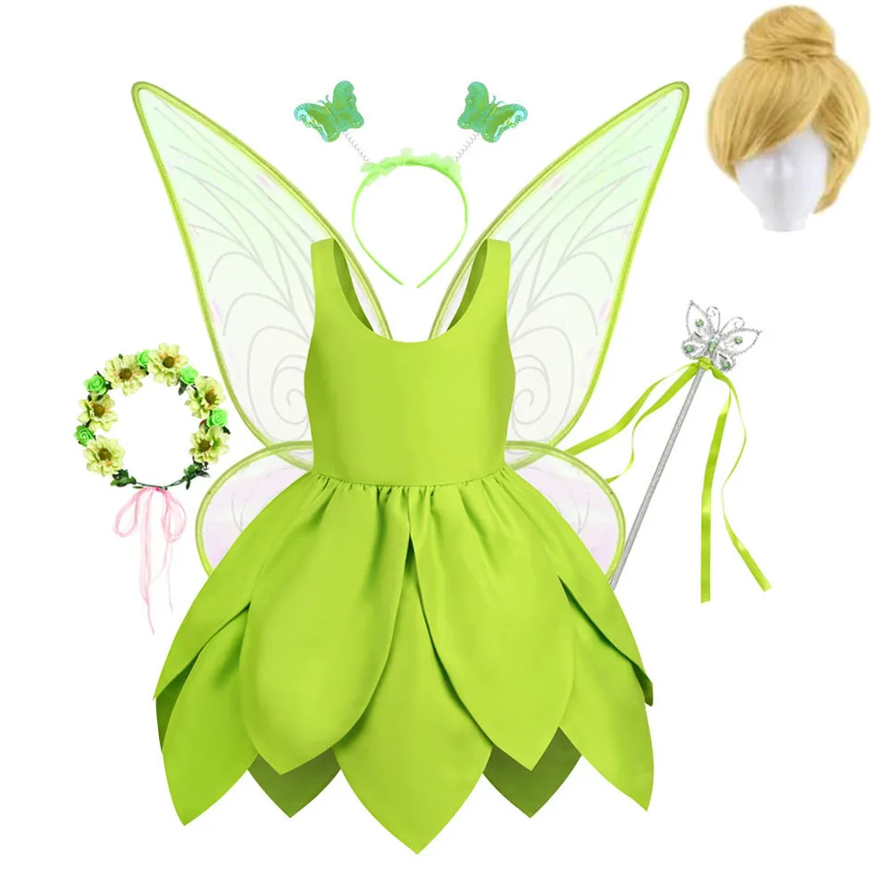 Baby Girls T-Tinkerbell Fairy Dress Christmas Kids Classic Princess Disguise Costume Halloween Party Cosplay Outfit with Wings