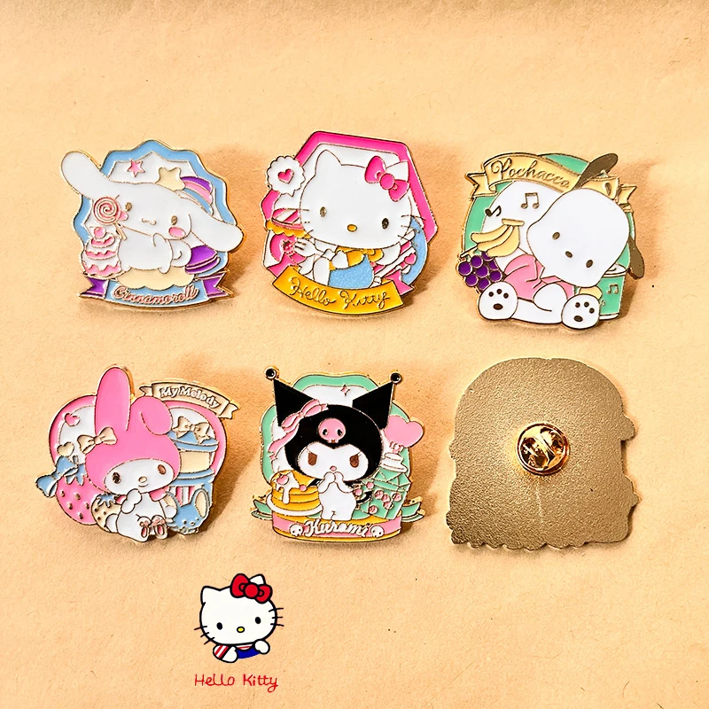 

New Sanrio Hello Kitty Cartoon Badge Cute Cinnamoroll Kuromi My Melody Sweet Academy Style Metal Brooch Jk Shirt Bag Decoration