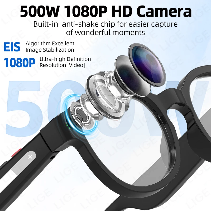 LIGE New 1080P Camera Recording Wireless Call AI Glasses 500W Pixel Anti-shake Glasses AI voice control Men Women Smart Glasses view 2