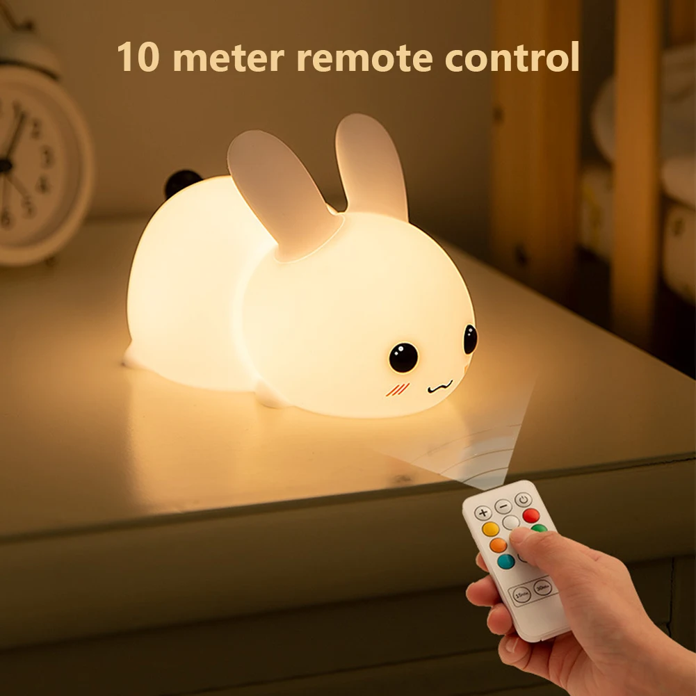 Lámpara LED de conejo de silicona con Sensor táctil, luz de animales lindos, decoración de dormitorio, regalo para niños, bebé, niño, lámpara de mesa, decoración del hogar