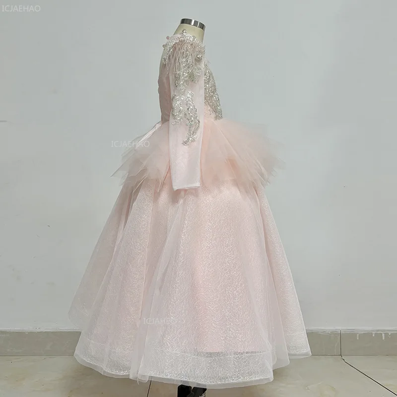 Pageant Dress for Girls New Children Sweet Princess Party Gown Puffy Tulle Flower Girl Wedding Host Model Show Dresses Costume
