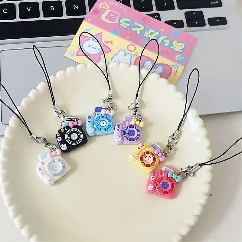 

Cartoon Camera Lanyard Keychain For Women Phone Case Decoration Cute Mini Resin Girl Key Chain Friend Gift doll Diy Accessories