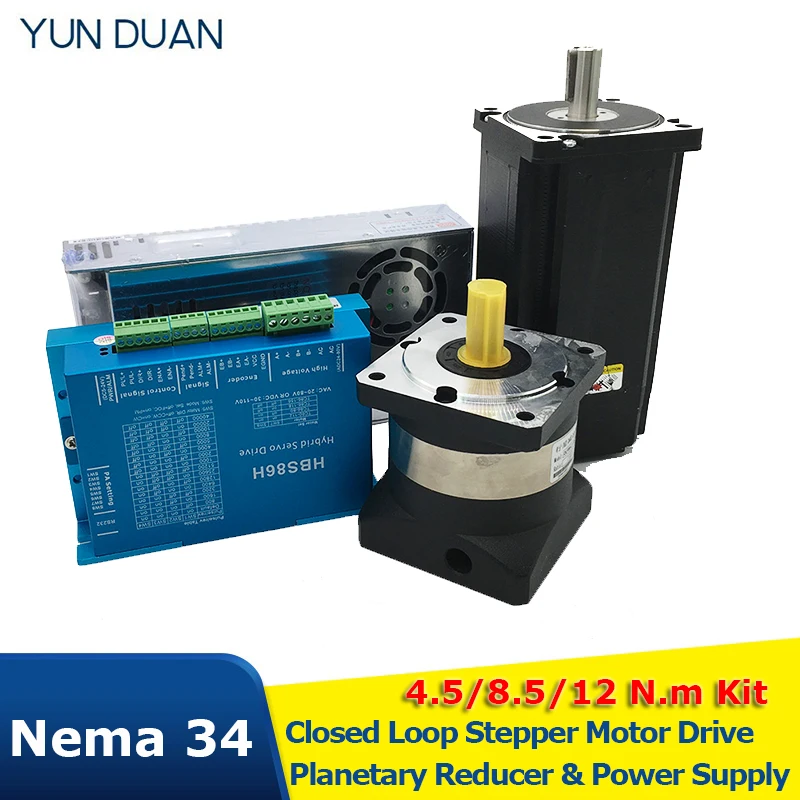 motor de passo com circuito fechado nema34 codificador hybird facil servomotor e redutor planetario kit de fonte de alimentacao de 400w 45nm 85nm 12nm nema34 86 mm 01