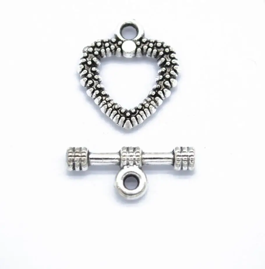 10Sets Antique Heart Shaped Ring Hook Toggle Clasp Hooks For Jewelry Making Competent Diy toggle 20*8mm clasp 19*17MM F0448