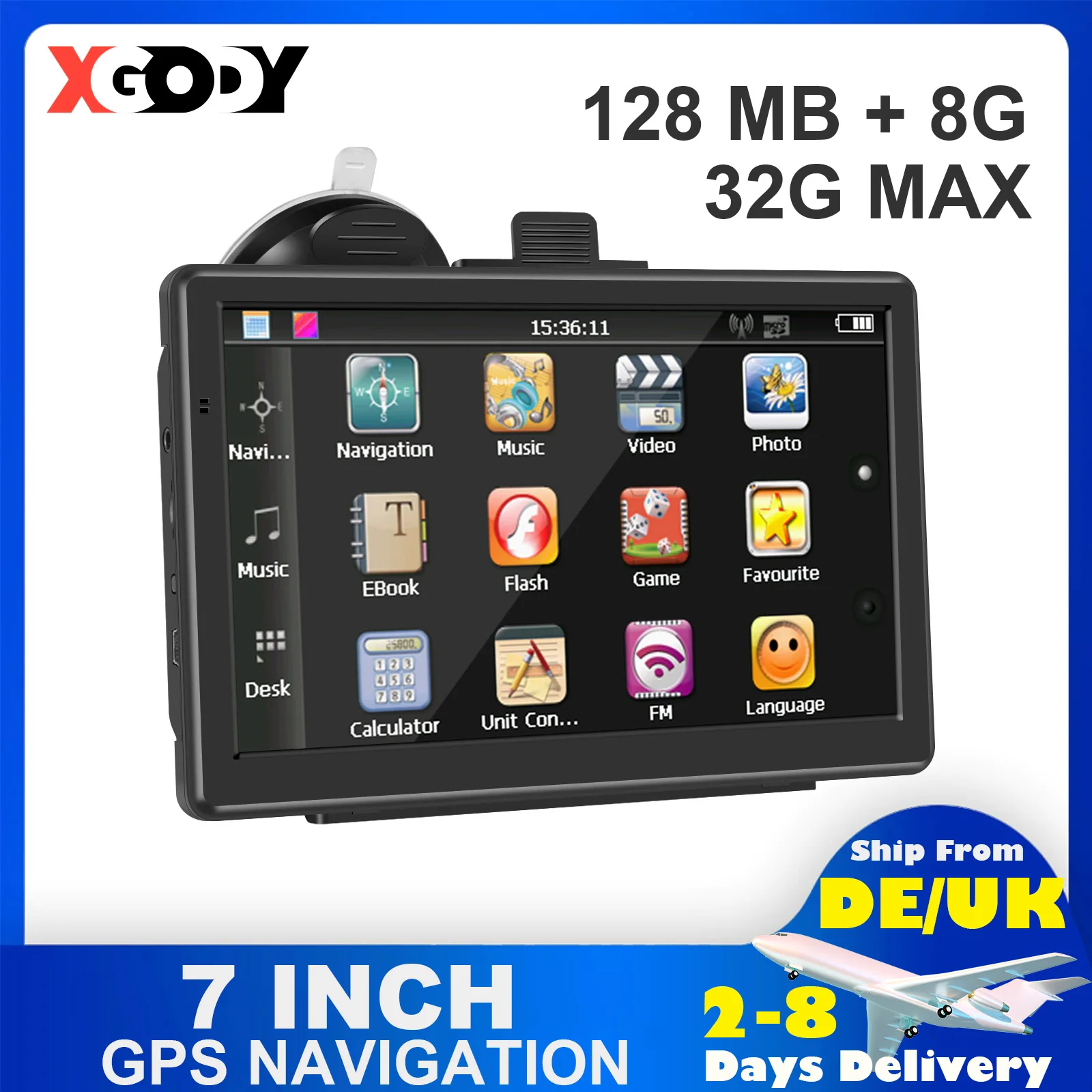 XGODY 7 Inch Touch Screen Truck GPS Navigation 128MB+ 8GB Car GPS Receiver USB Socket Supports 32G MaxSD Card