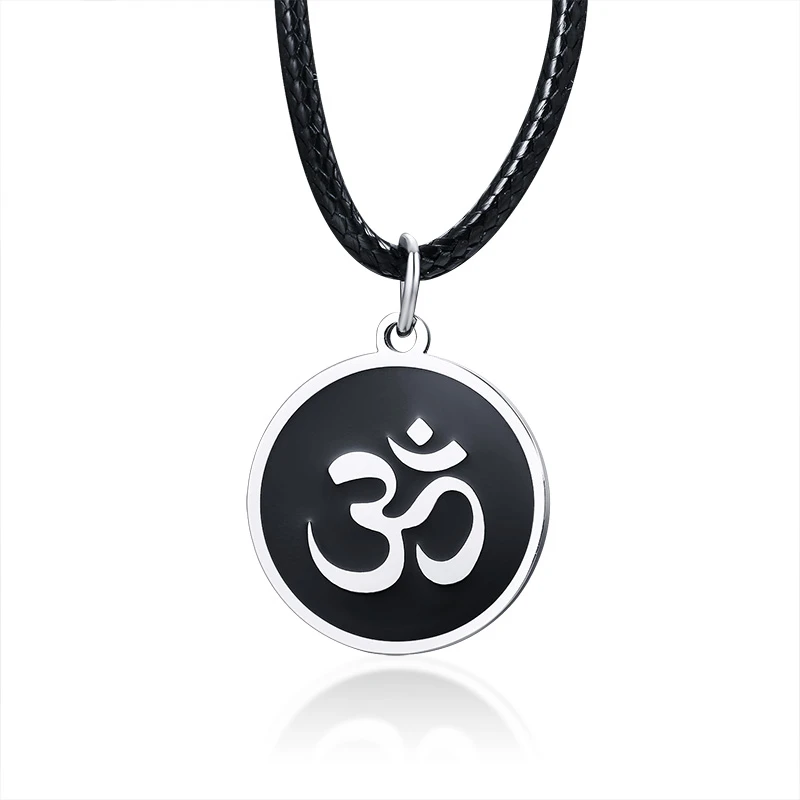 Men\'s OM Necklace Round Ohm Pendant Adjustable Yoga Spiritual Jewelry