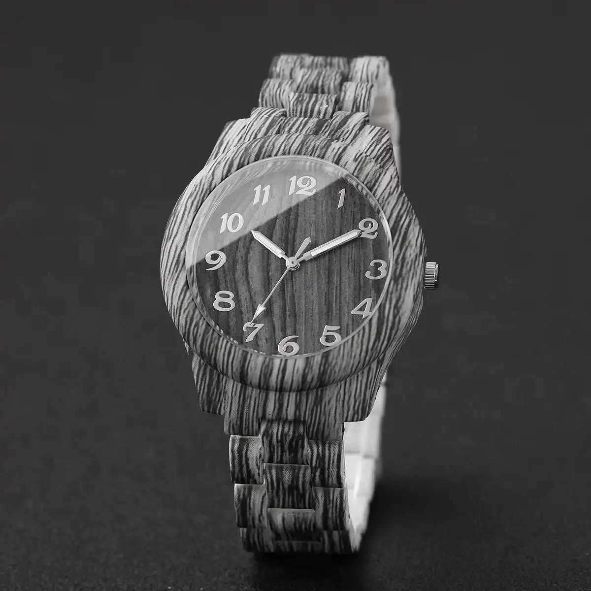 5PCS Fashion Women Watch Bracelets Set Casual Wooden Pattern Plastic Band Quartz Watch for Girls Clock Gift （Without Box）